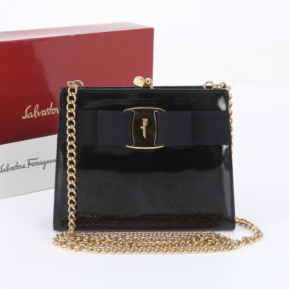 Salvatore Ferragamo Vara Ribbon 223054 Leather Chain Shoulder Bag for Women